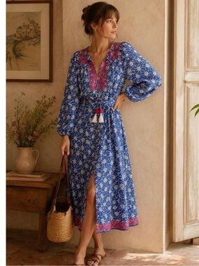 J. Crew Belted tunic dress in night sky block print